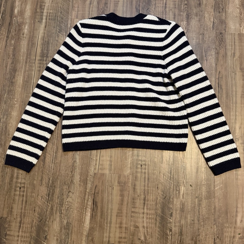 Sandro Paris Striped Breton Cardigan Sweater Jacket Black Ivory SZ 3/M Classic - Picture 5 of 14